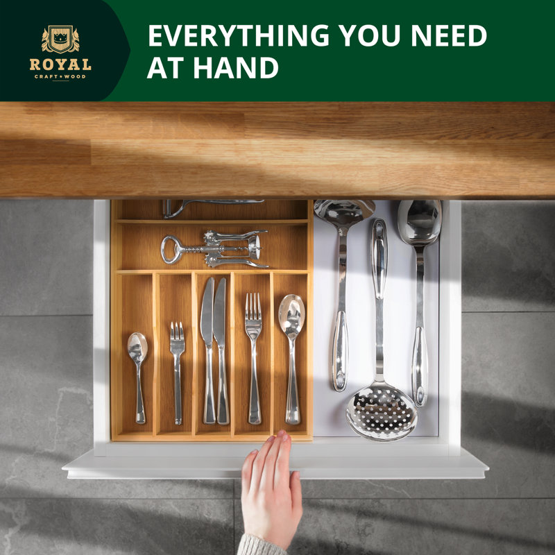 Royal Craft Wood Bamboo Kitchen Drawer Organizer Silverware Organizer